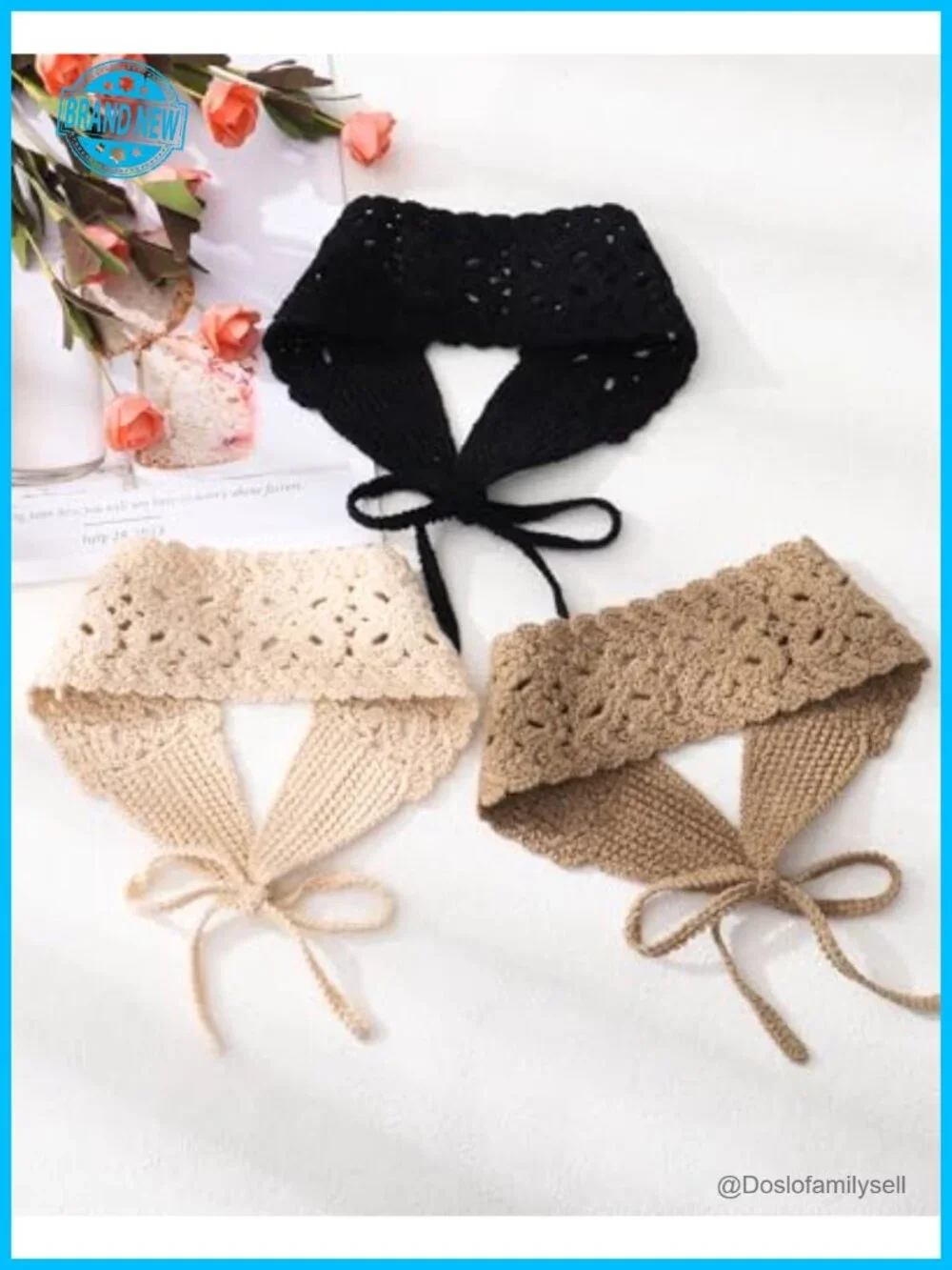 Boho Crochet Tie-Up Headband Handmade Knit Hair Bandana Adjustable